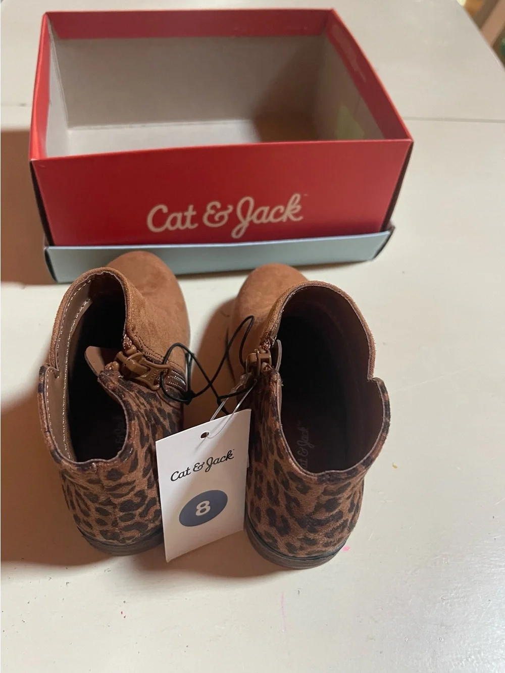 Brand New Cat & Jack Brown Suede-Look Ankle Boots with Leopard Accent